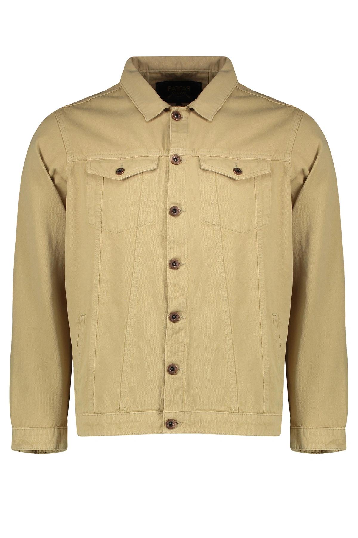 خرید کاپشن مردانه لیوایزی ، کاپشن کوتاه دکمه دار دارای دو جیب در دار روی قسمت سینه رنگ نخودی. 