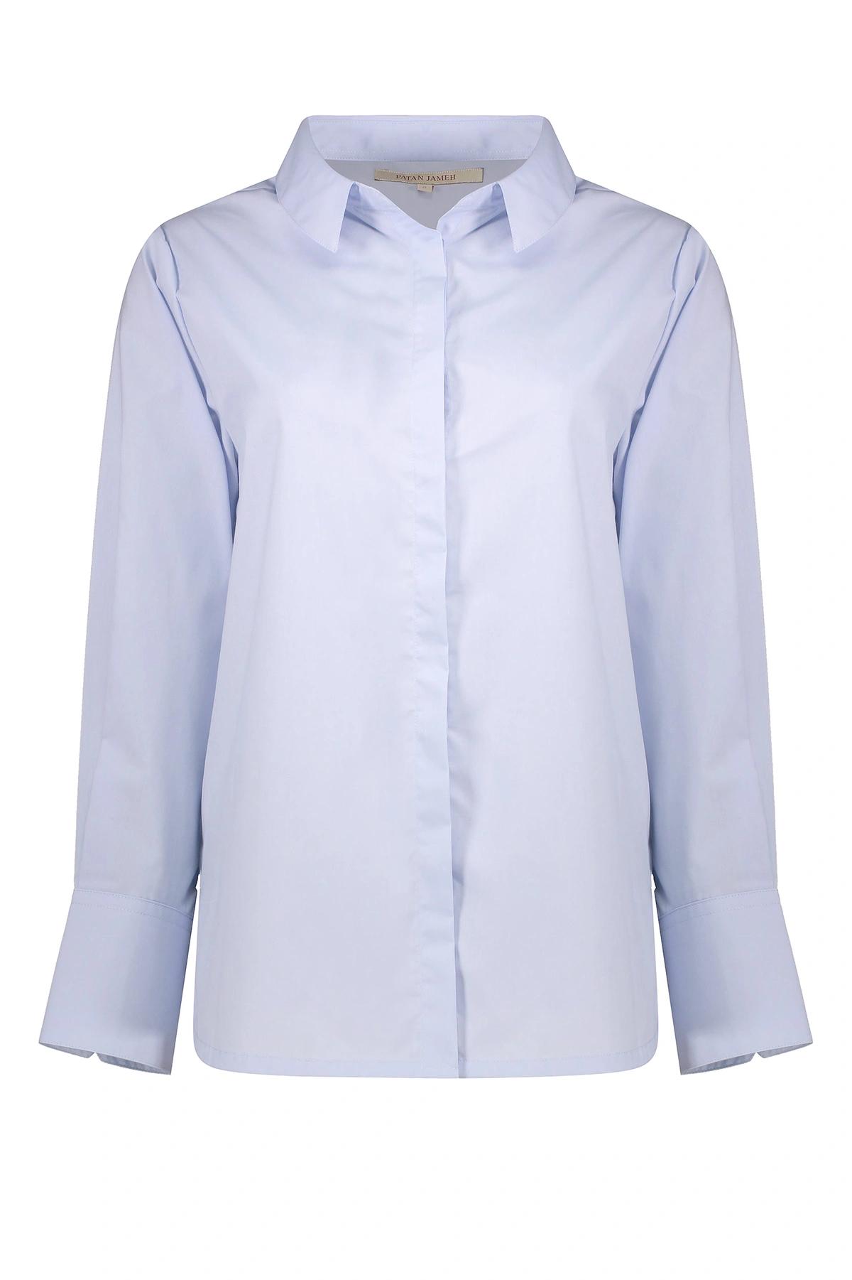 شومیز زنانه یقه دار آستین بلند از برند پاتن جامه ، پیراهن آستین بلند زنانه آبی روشن. 