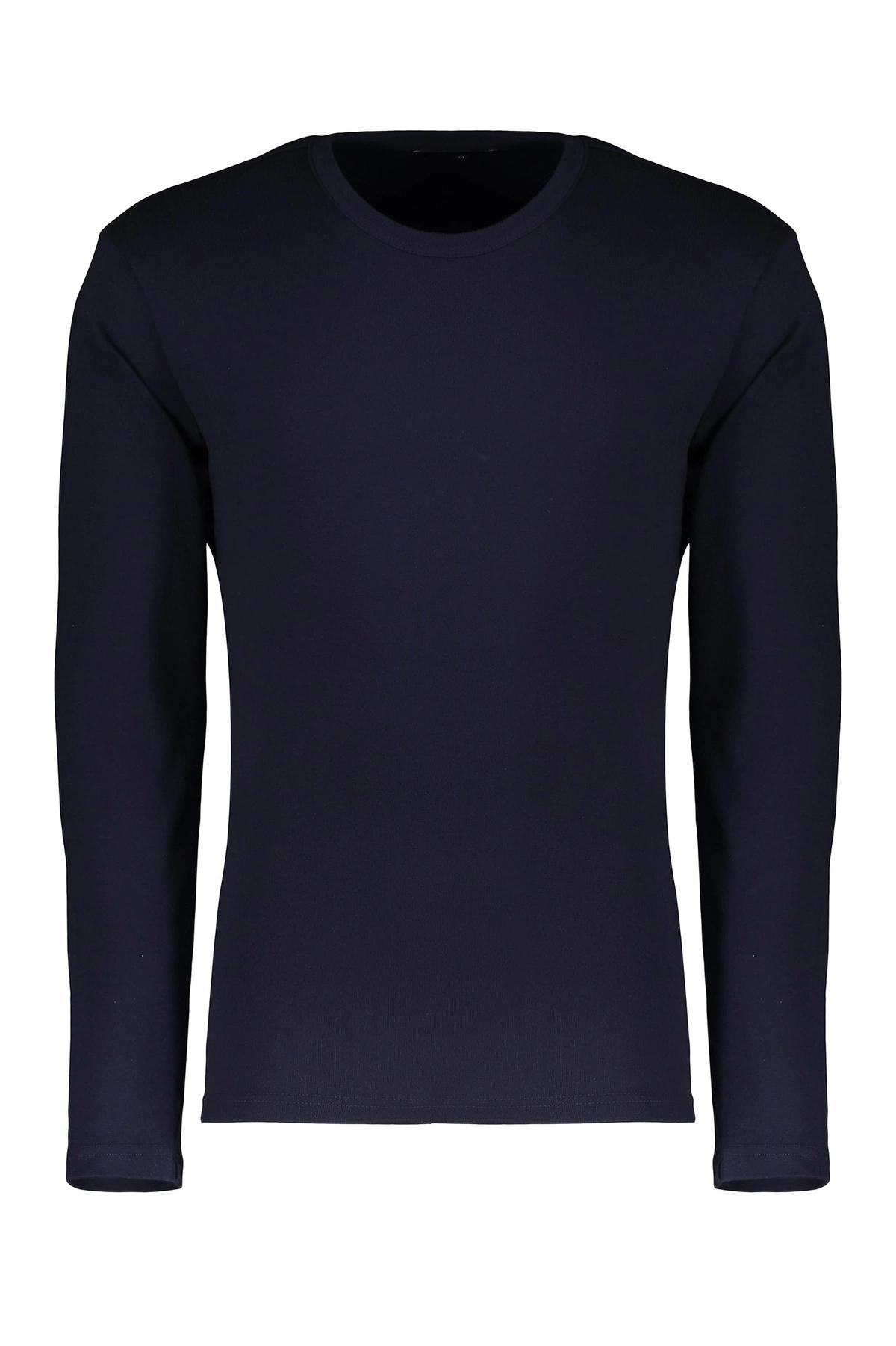 تیشرت آستین بلند مردانه خرید رنگ سرمه ای ، پارچه با ضخامت متوسط مناسب فصول نیمه سرد. 