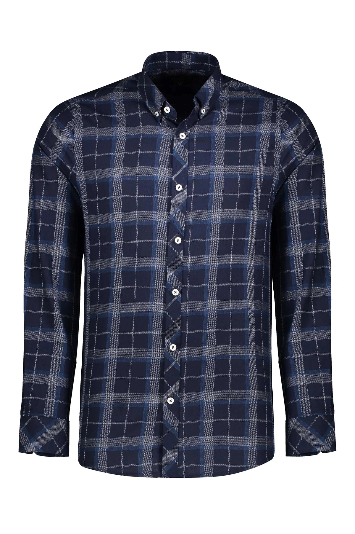 پیراهن رگولار مردانه از برند پاتن جامه ، پیراهن طرح چهارخانه یقه برگردان دکمه دار. 