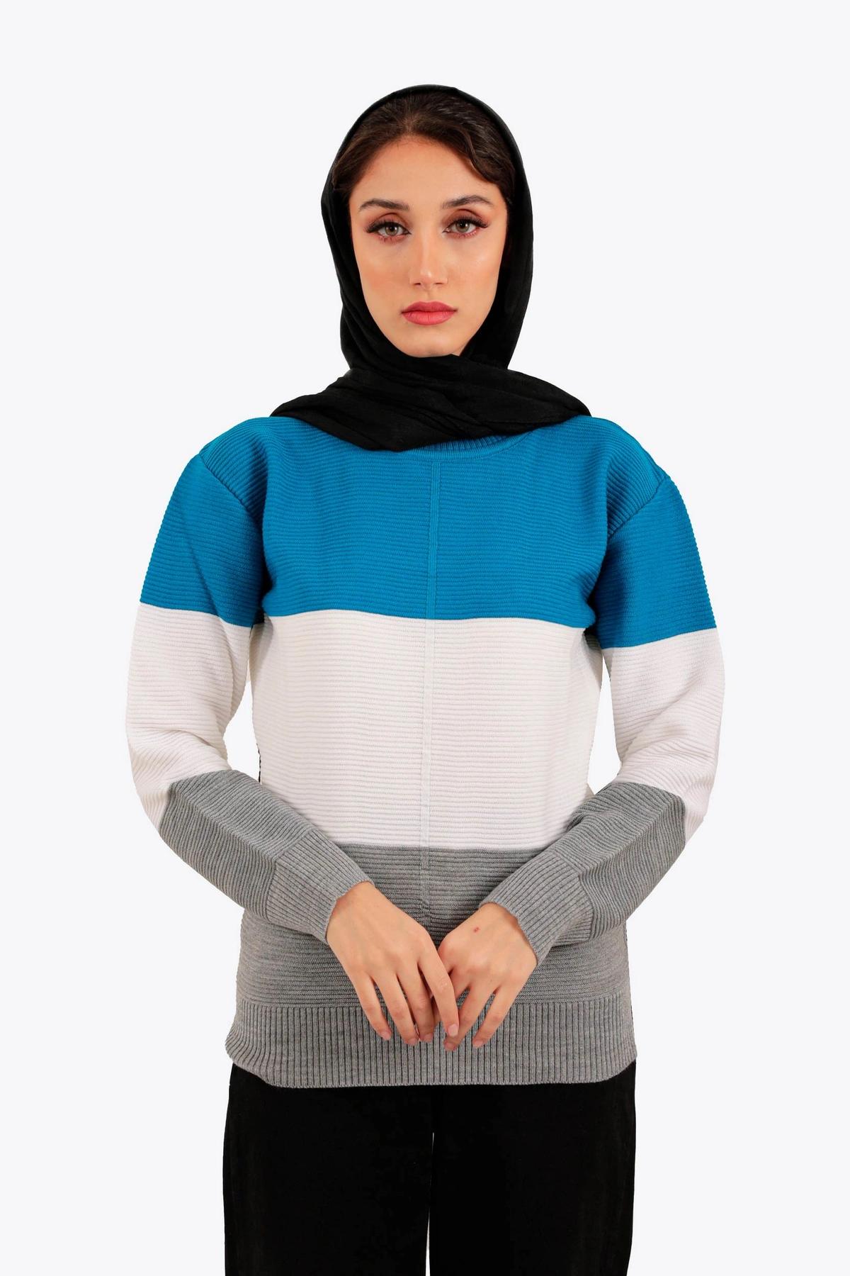 خرید بافت زنانه به صورت آنلاین با ارسال رایگان ، بافت سه تیکه زنانه یقه گرد پلیسه دار