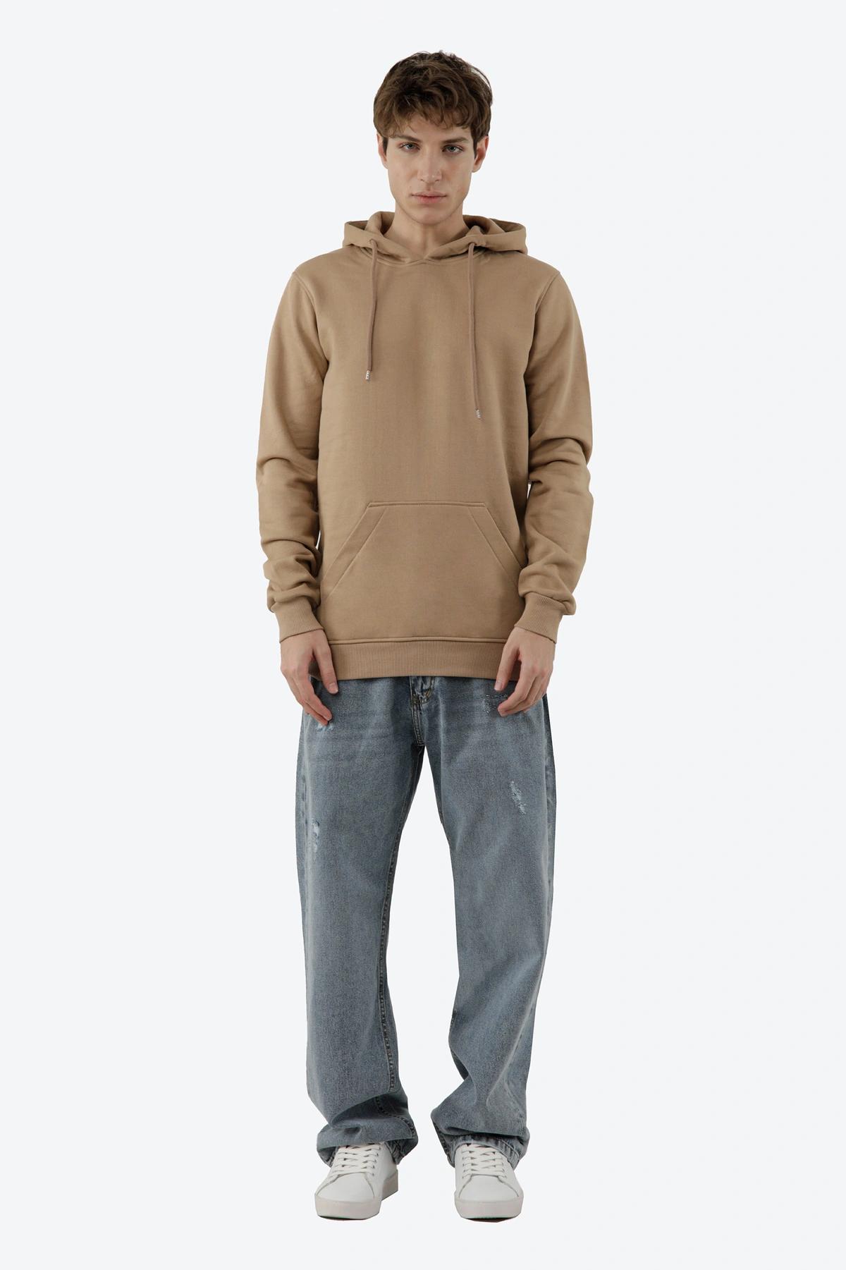 هودی مردانه کرمی ، جلو بسته دارای کلاه ثابت ، سوئیشرت هودی ضخیم پاییزه و زمستانه. 