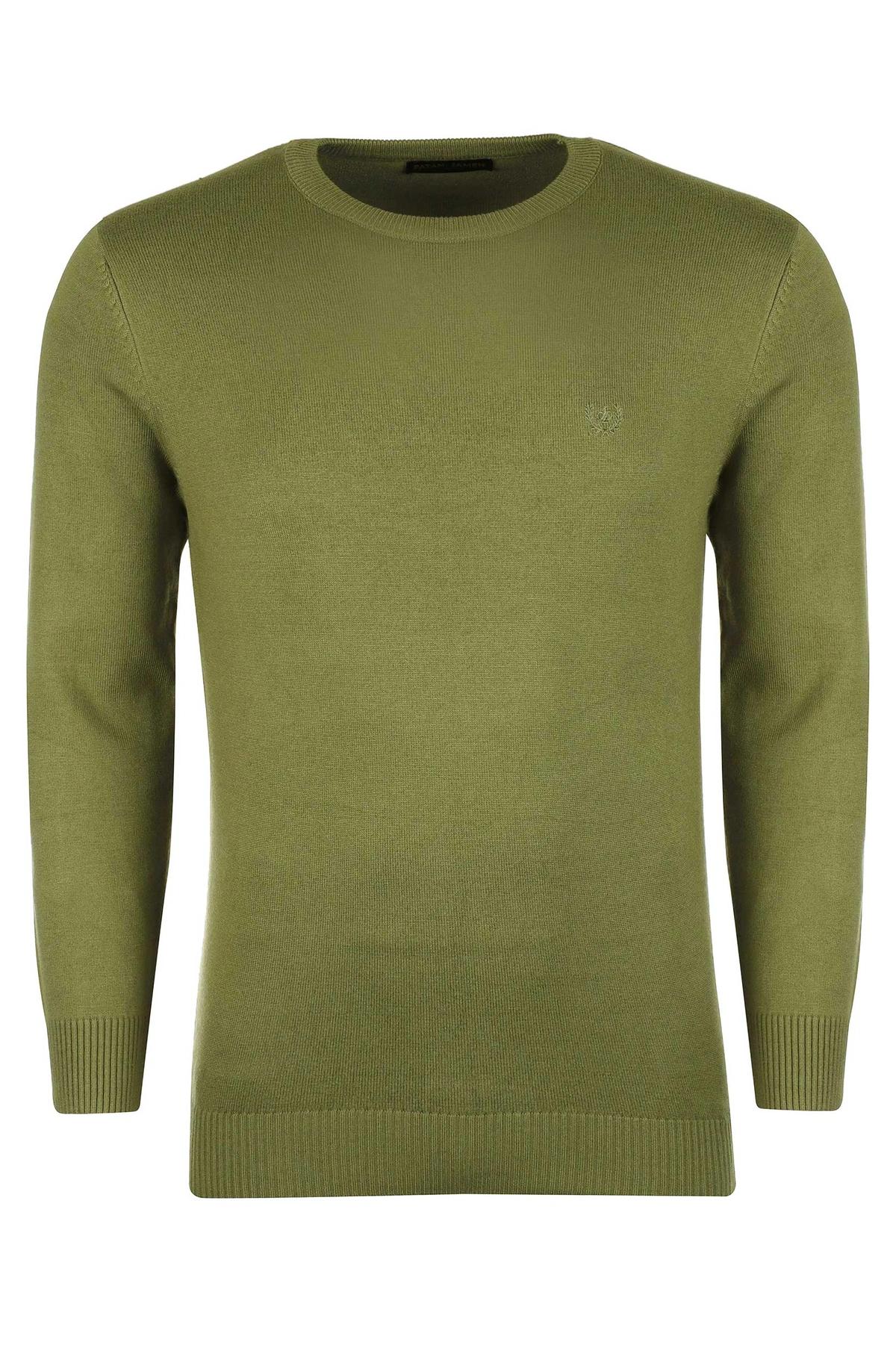 بافت یقه گرد  سبز روشن مردانه ، تولید از برند پاتن جامه ، پلیور گرم مردانه مناسب فصول سرد.