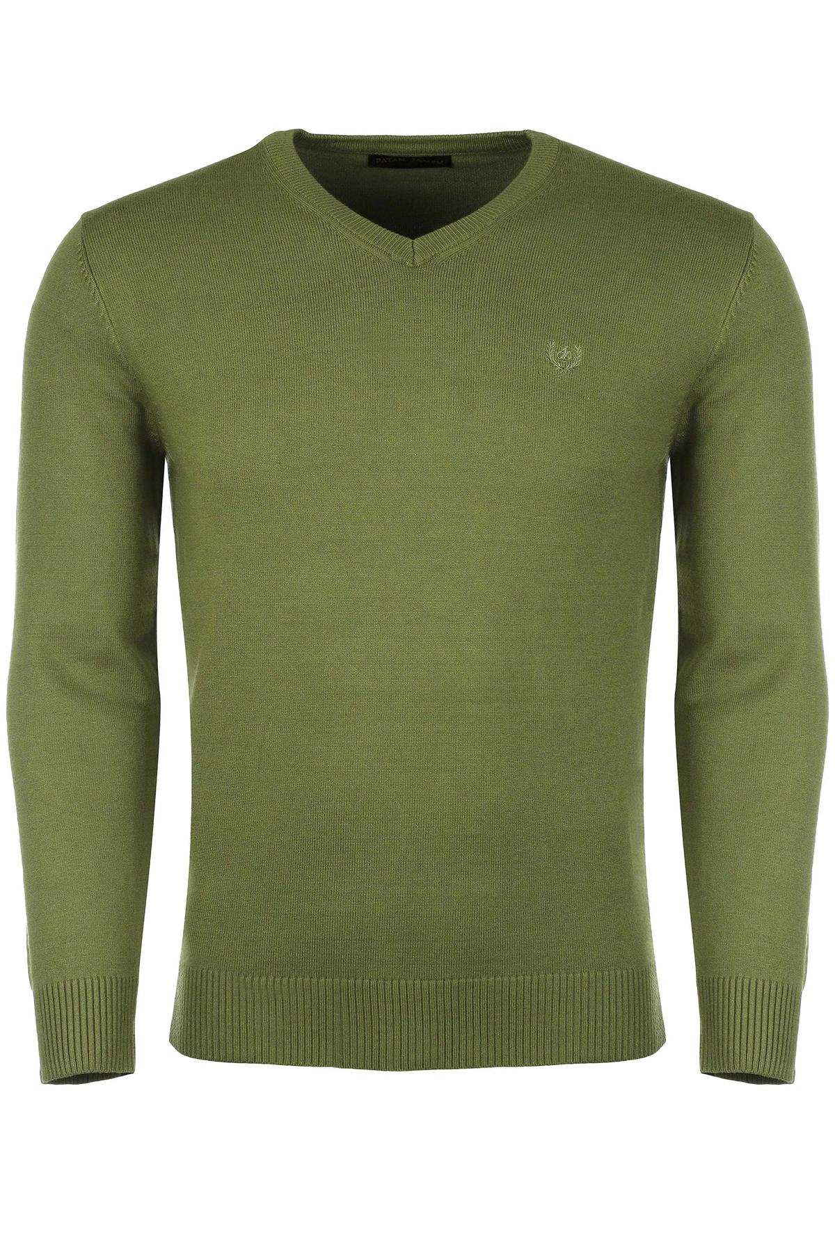 بافت یقه هفت سبز روشن مردانه ، تولید از برند پاتن جامه ، پلیور گرم مردانه مناسب فصول سرد.