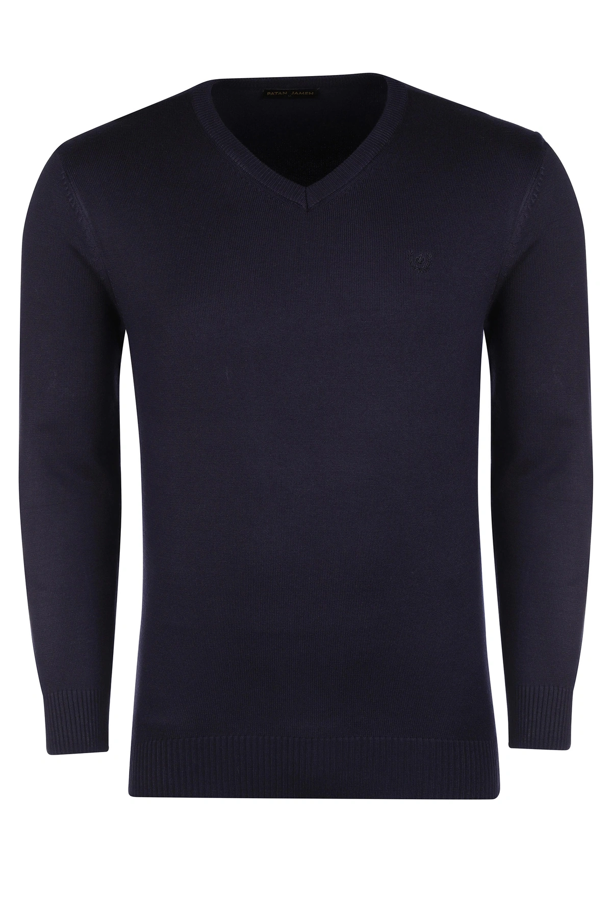 بافت یقه هفت سرمه ای مردانه ، تولید از برند پاتن جامه ، پلیور گرم مردانه مناسب فصول سرد.