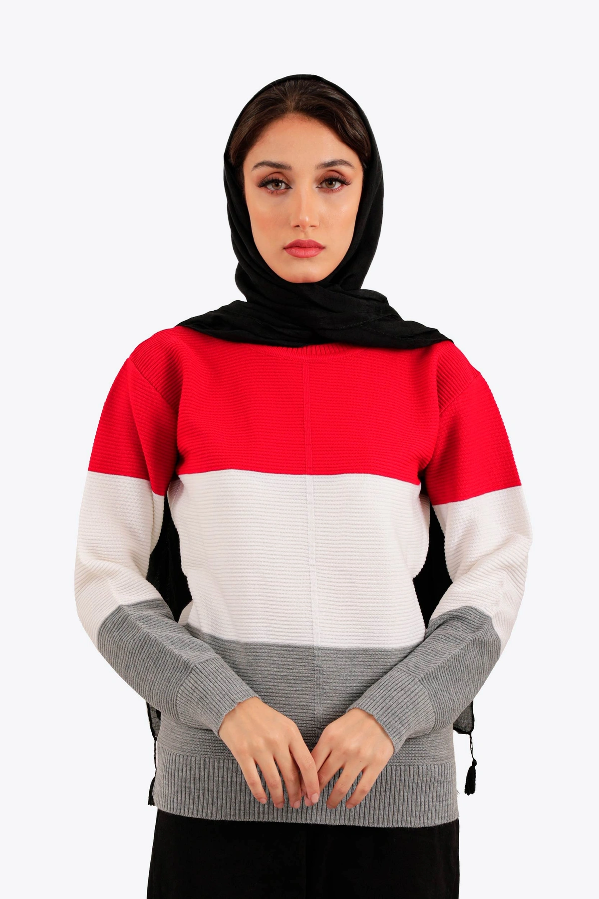 خرید بافت زنانه به صورت آنلاین با ارسال رایگان ، بافت سه تیکه زنانه یقه گرد پلیسه دار