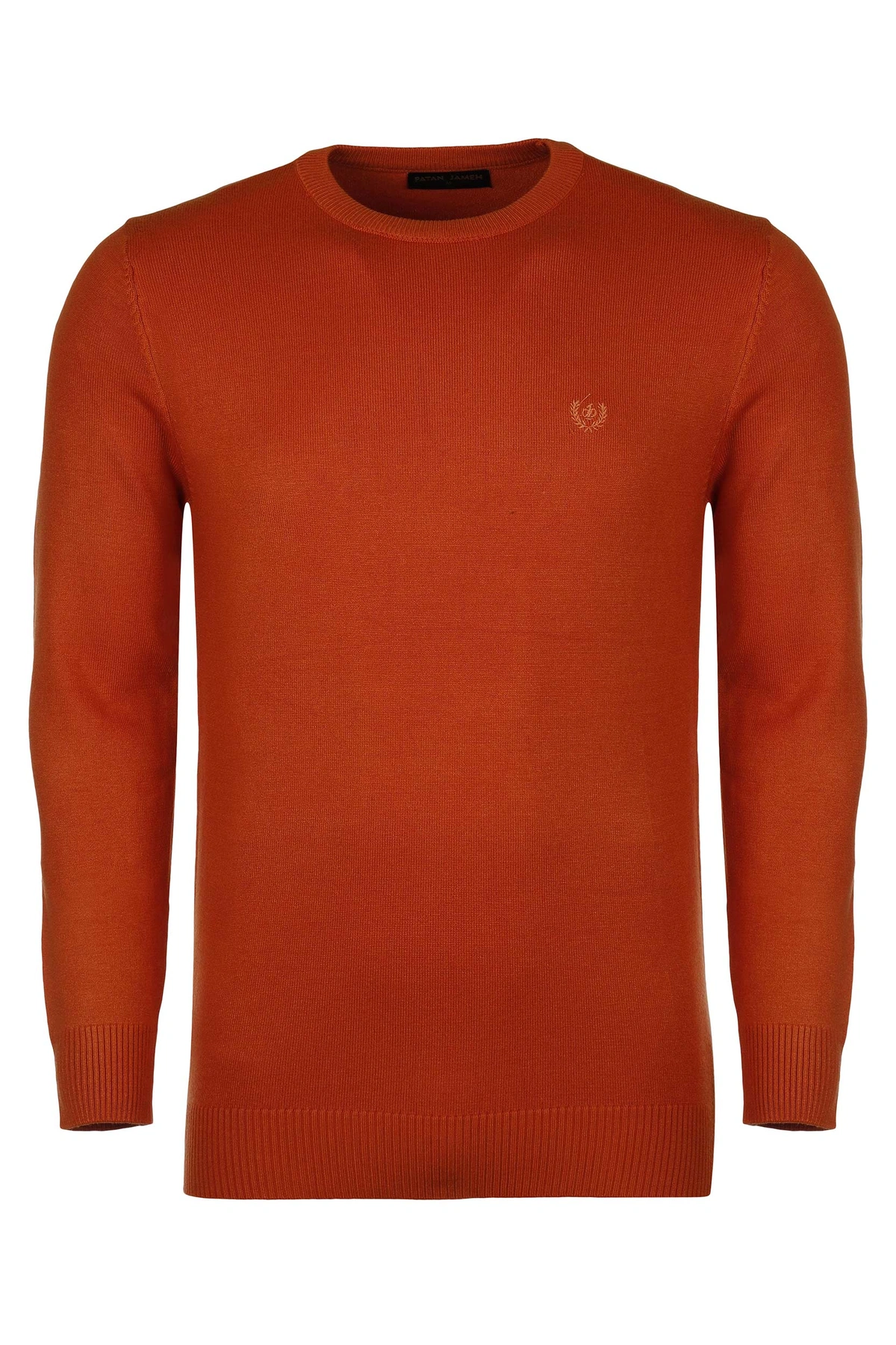 بافت یقه گرد  نارنجی  مردانه ، تولید از برند پاتن جامه ، پلیور گرم مردانه مناسب فصول سرد.