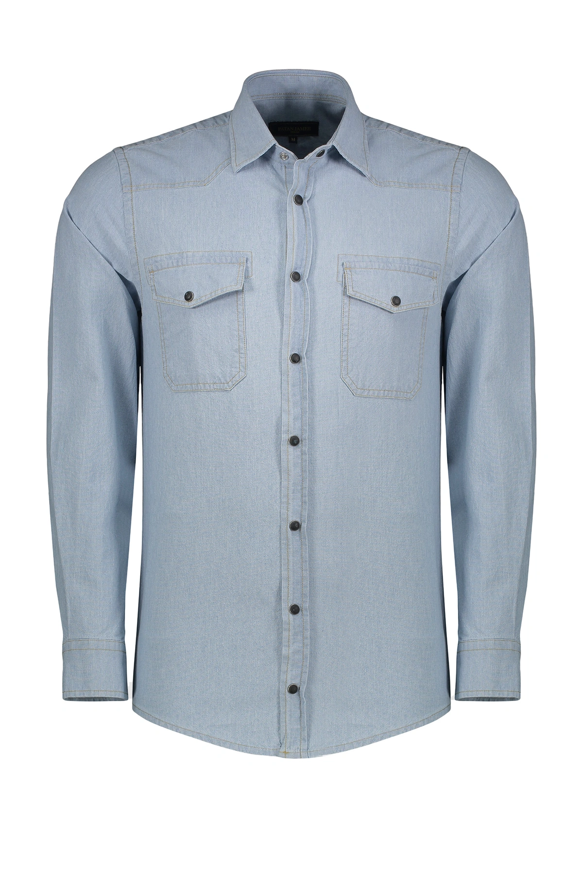 خرید پیراهن جین مردانه آستین بلند ، پیراهن دو جیب رگولار مردانه از برند پاتن جامه. 