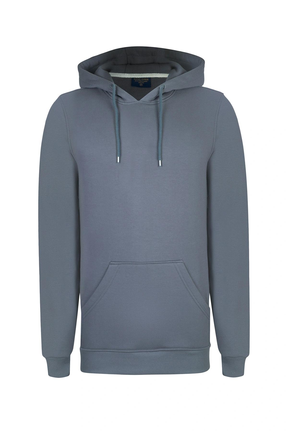 هودی مردانه به رنگ طوسی (فیلی)، جلو بسته دارای کلاه ثابت ، سوئیشرت هودی ضخیم پاییزه و زمستانه. 