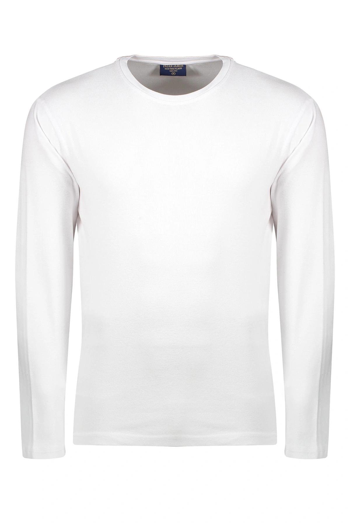 تیشرت آستین بلند مردانه یقه گرد رنگ سفید استایل معمولی ، تیشرت ضخیم پاییزه زمستانه