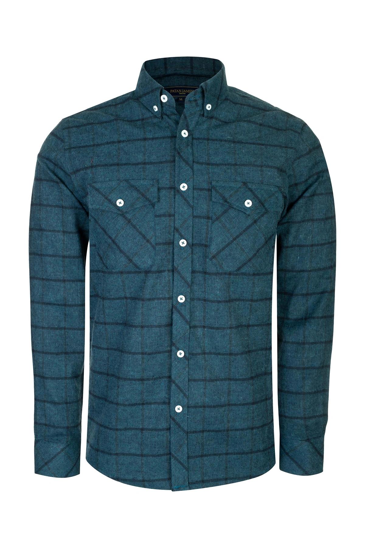 پیراهن طرح چهارخانه دو جیب در دار پشمی مردانه ، از برند پاتن جامه. 