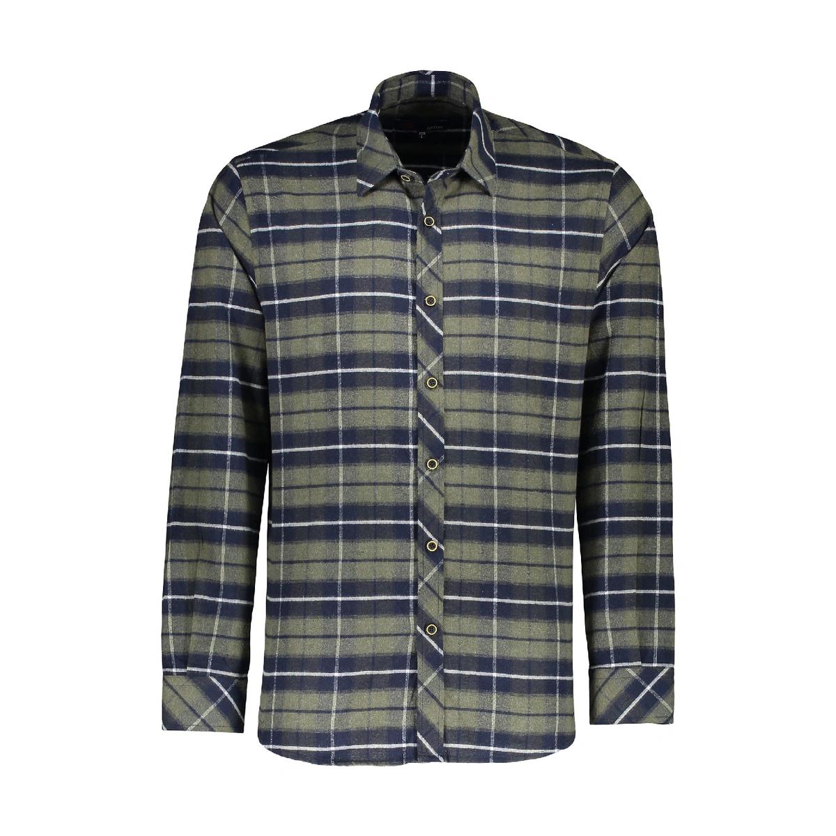 پیراهن پشمی آستین بلند مردانه چهارخانه سبز تیره و سفید تولید پاتن جامه می باشد. جنس پارچه صد در صد پ