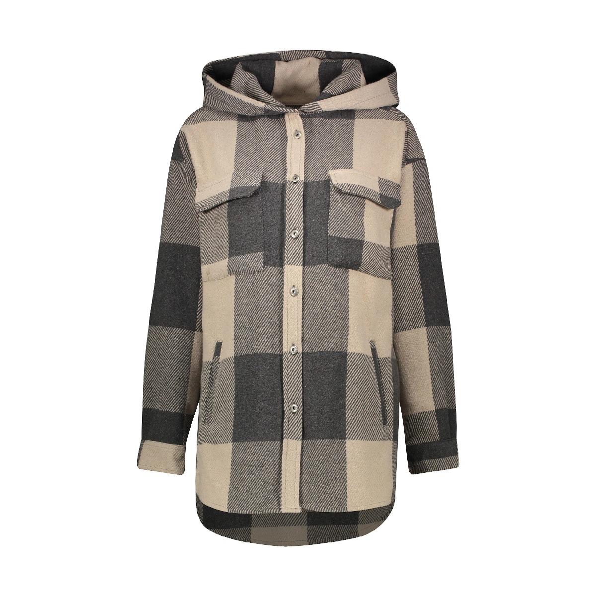 پیراهن پشمی کلاهدار زنانه تولید پاتن جامه می باشد. جنس پلی استر پنبه لاکرا می باشد. پارچه ضخیم پشمی 