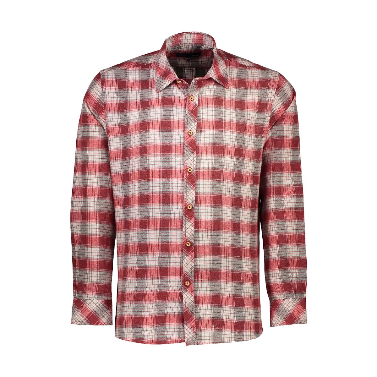 پیراهن پشمی آستین بلند مردانه چهارخانه قرمز - سفید تولید پاتن جامه می باشد. جنس پارچه صد در صد پنبه 