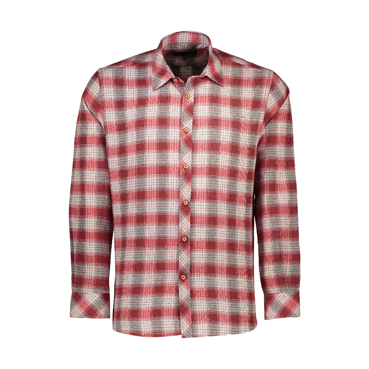 پیراهن پشمی آستین بلند مردانه چهارخانه قرمز - سفید تولید پاتن جامه می باشد. جنس پارچه صد در صد پنبه 