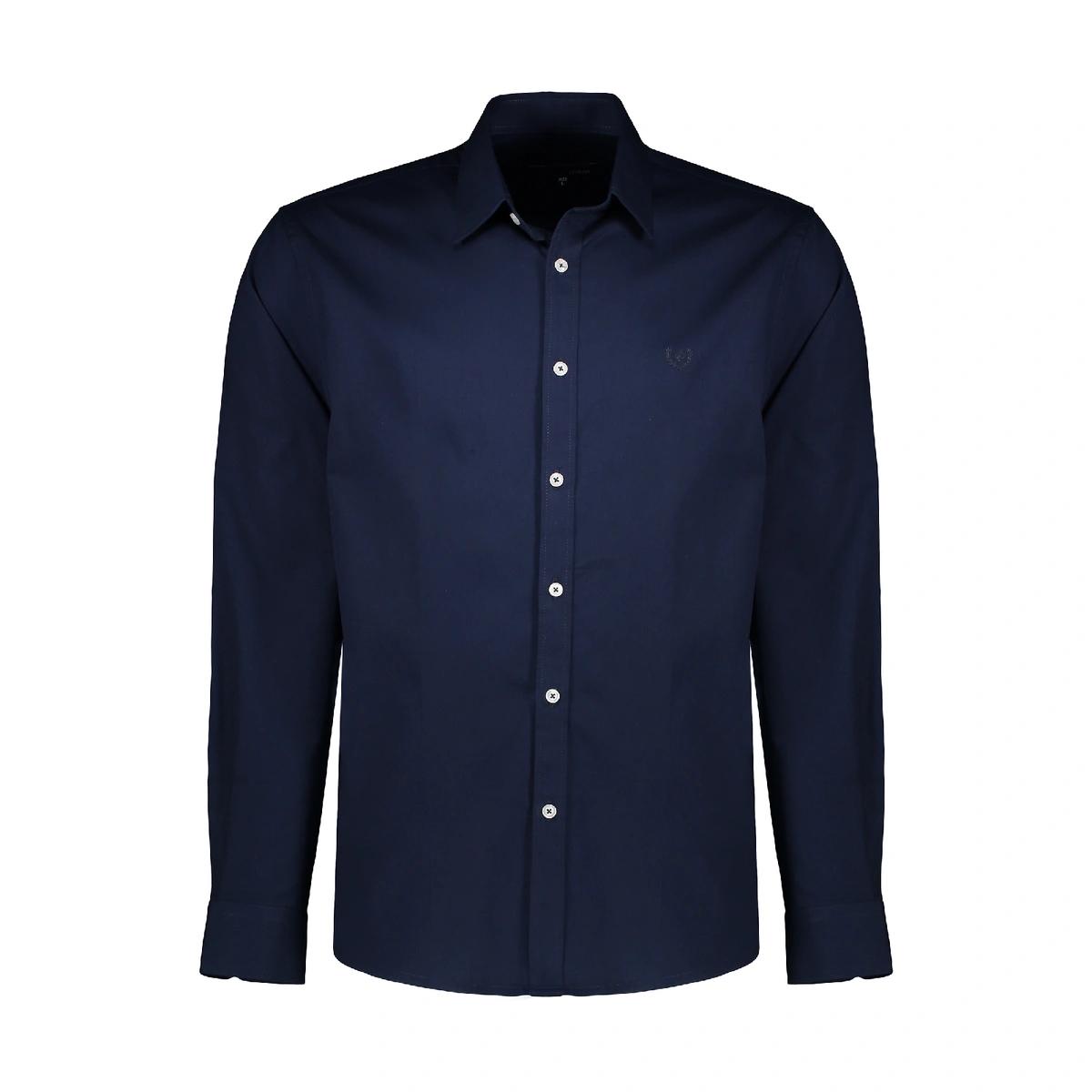 پیراهن کتان رنگ سرمه ای آستین بلند مردانه تولید پاتن جامه می باشد. پیراهن استایل نسبتاً جذب , جنس پا