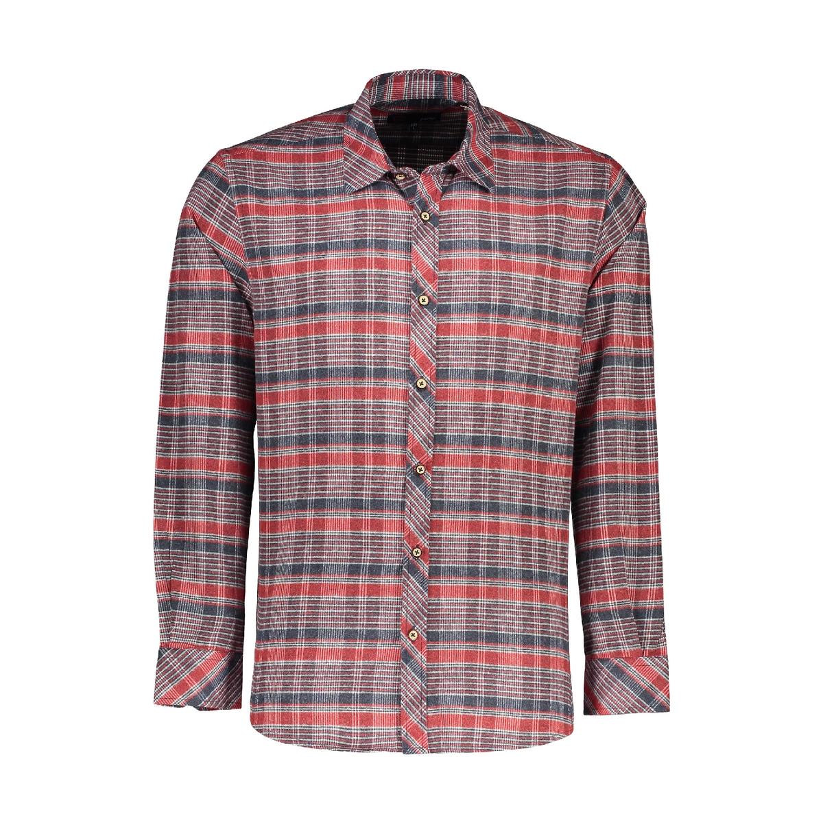 پیراهن پشمی آستین بلند مردانه چهارخانه قرمز - مشکی تولید پاتن جامه می باشد. جنس پارچه صد در صد پنبه 