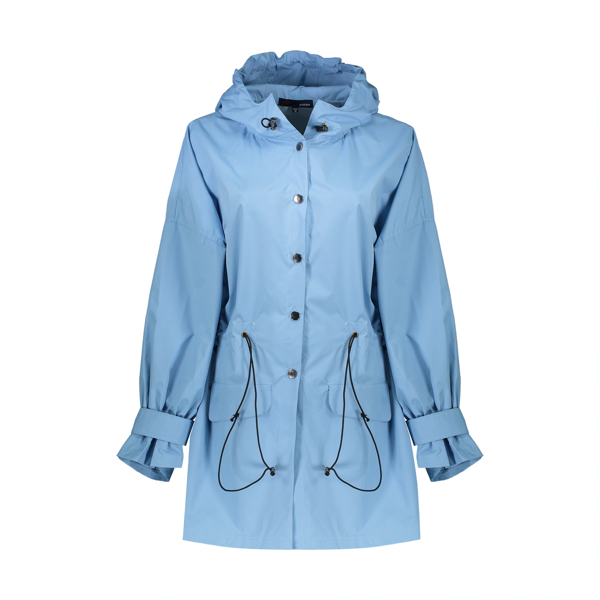 خرید بارانی زنانه آبی تولید پاتن جامه می باشد. بارانی از جنس شمعی صد در صد پلی استر ضد آب می باشد. ب