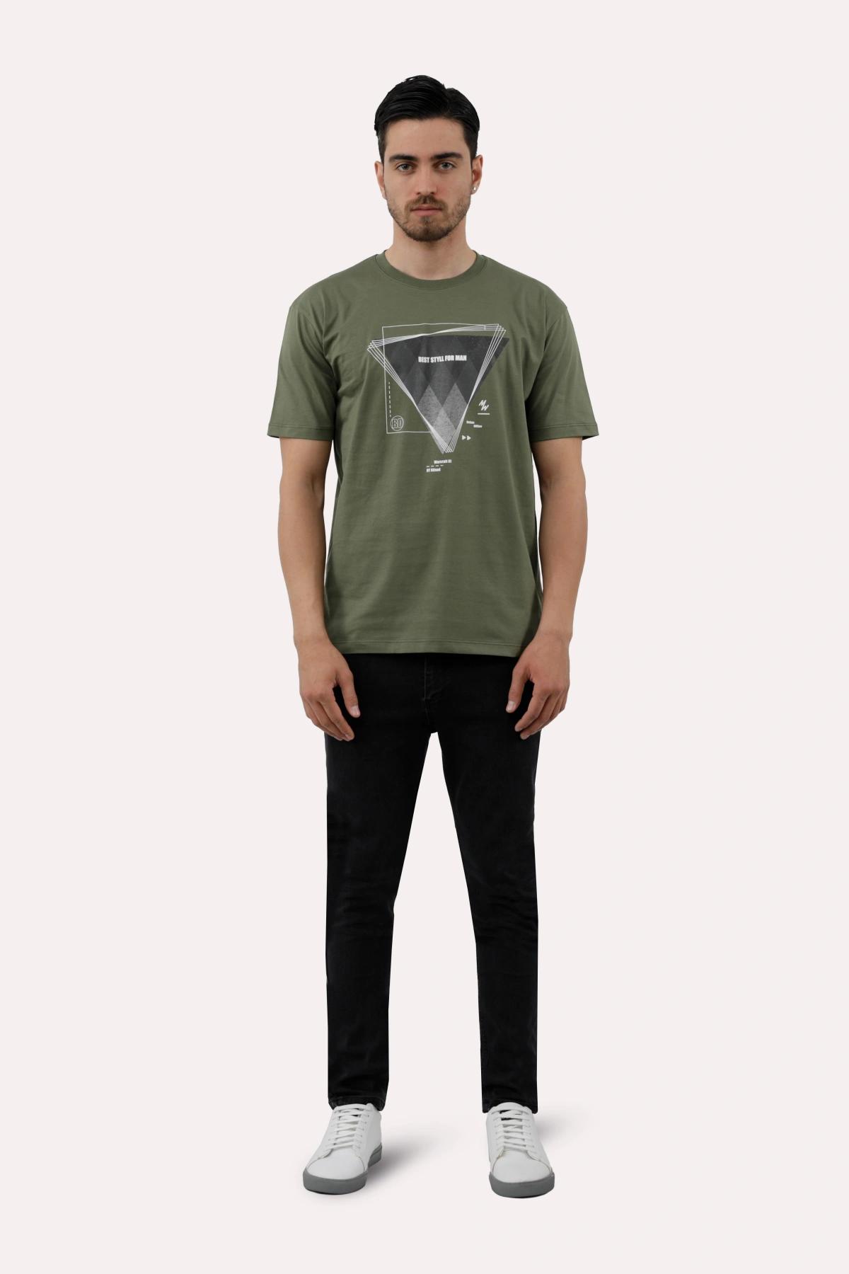 خرید تیشرت چاپدار مردانه پاتن جامه. تیشرت نخی قیمت پایین با کیفیت بالا. خرید تی شرت طرح دار رنگ سبز 