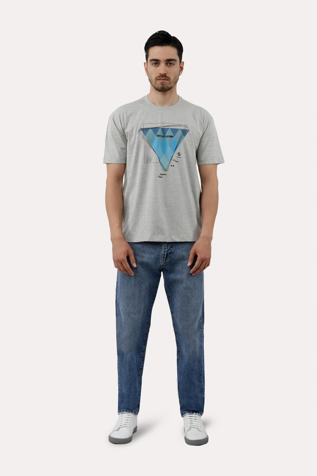 خرید تیشرت چاپدار مردانه پاتن جامه. تیشرت نخی قیمت پایین با کیفیت بالا. خرید تی شرت طرح دار رنگ طوسی