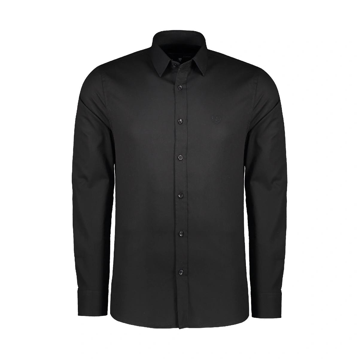 خرید پیراهن مشکی پاتن جامه.  پیراهن کتان آستین بلند با کیفیت بالا و قیمت مناسب. پیراهن کتان کشی رنگ 