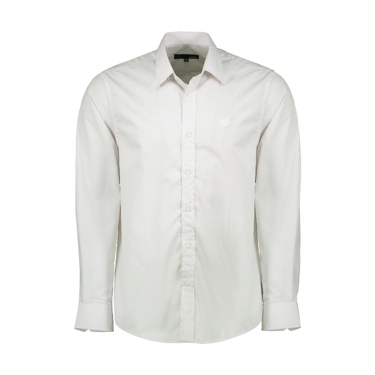 خرید پیراهن سفید تترون آستین بلند مردانه  تولید پاتن جامه می باشد. پیراهن قواره دار بوده جنس پارچه ت