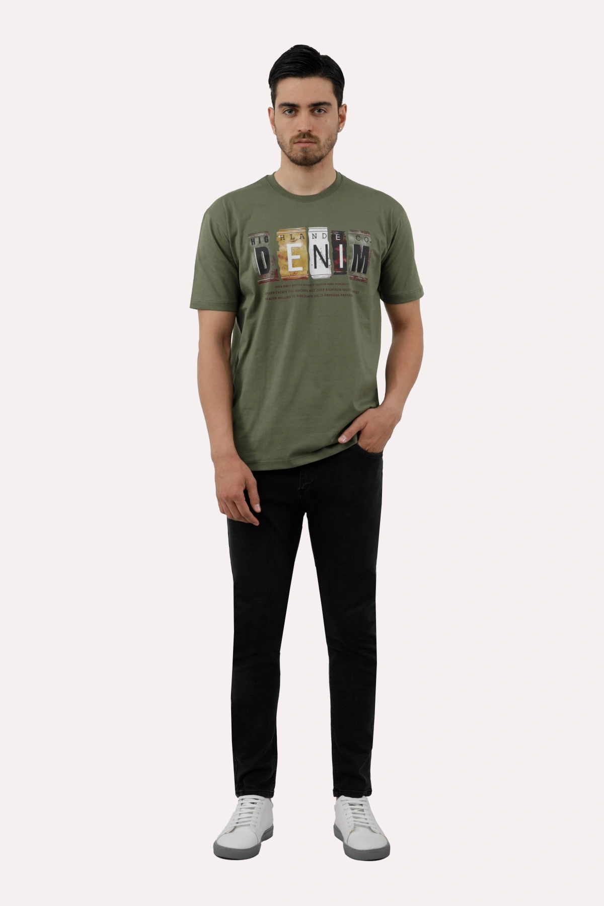 خرید تیشرت چاپدار مردانه پاتن جامه. تیشرت نخی قیمت پایین با کیفیت بالا. خرید تی شرت طرح دار رنگ سبز 