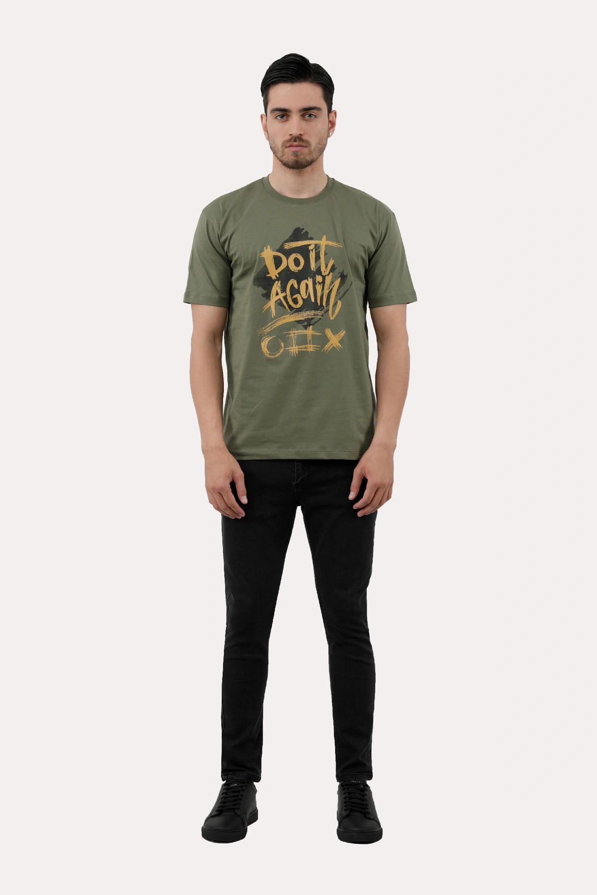 خرید تیشرت چاپدار مردانه پاتن جامه. تیشرت نخی قیمت پایین با کیفیت بالا. خرید تی شرت طرح دار رنگ سبز 