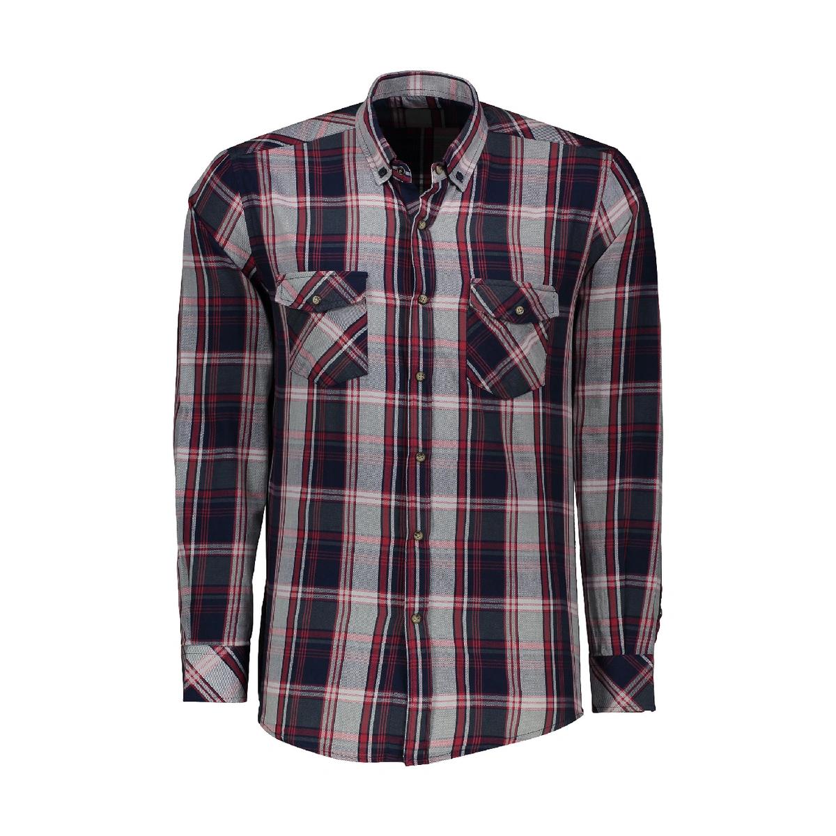 پیراهن آستین بلند مردانه پاتن جامه. پیراهن چهارخانه دارای دو جیب در دار دکمه دار. 