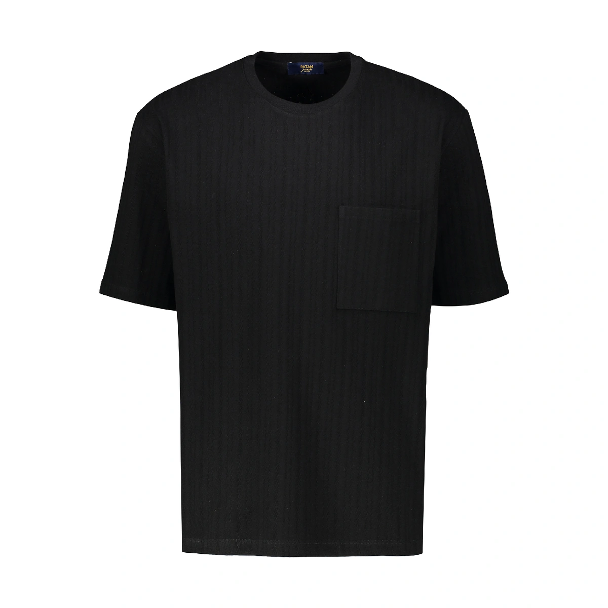 تیشرت آستین کوتاه ساده مردانه رنگ مشکی. تیشرت یقه گرد دارای جیب روی سینه