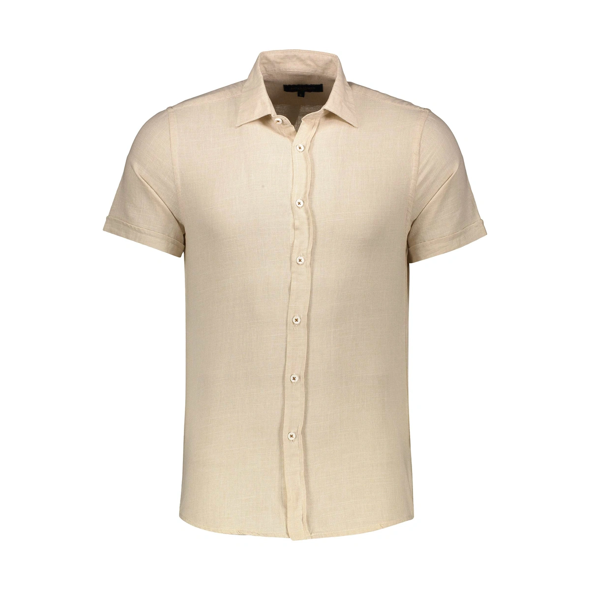 پیراهن آستین کوتاه مردانه رنگ زرد روشن. پیراهن یقه برگردان پاتن جامه بدون جیب. 