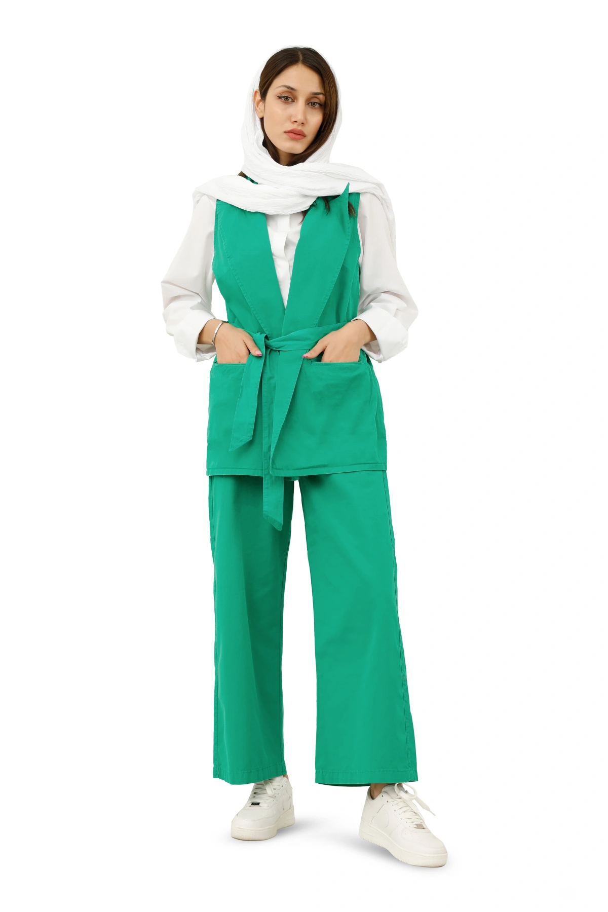 خرید کت و شلوار زنانه. بهترین قیمت جلیقه همراه با شوار زنانه کتان. 