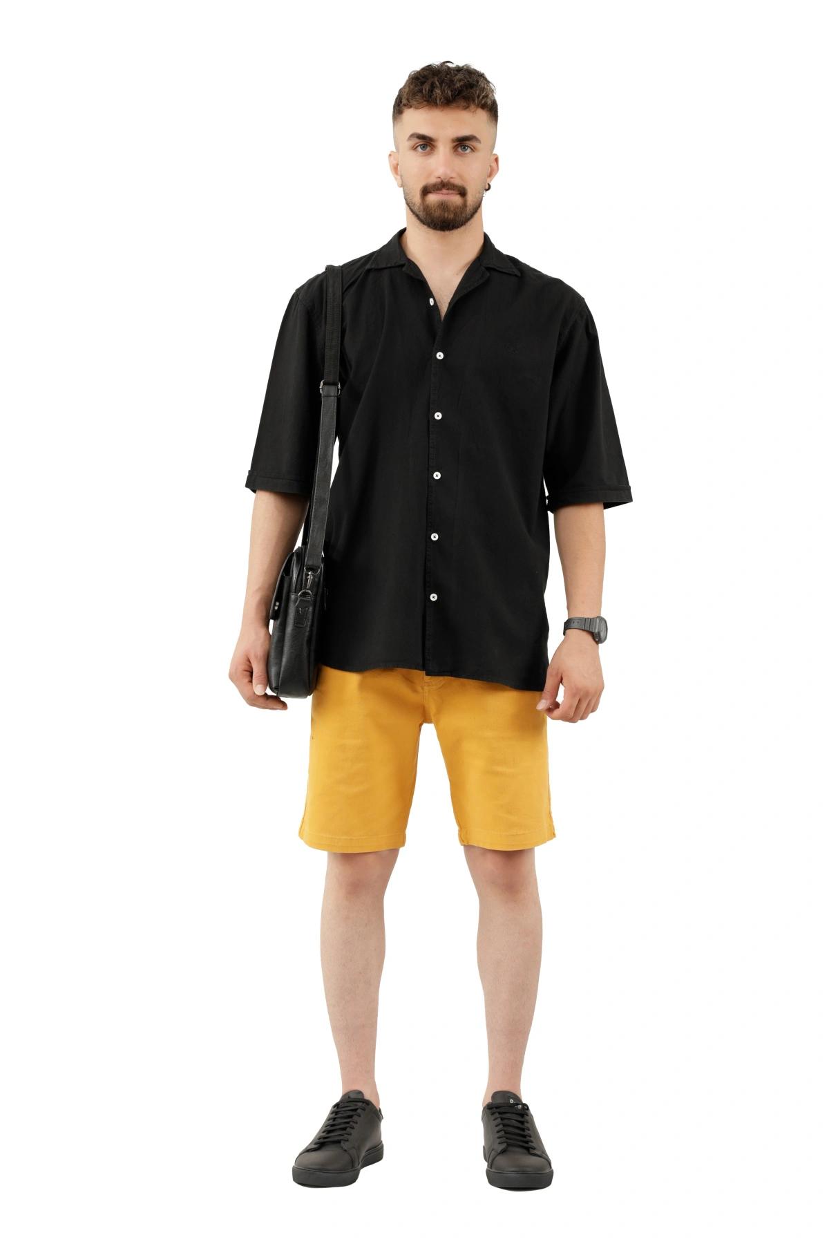 پیراهن آستین کوتاه مردانه قواره دار رنگ مشکی. مدل آزاد گشاد از برند پاتن جامه. 