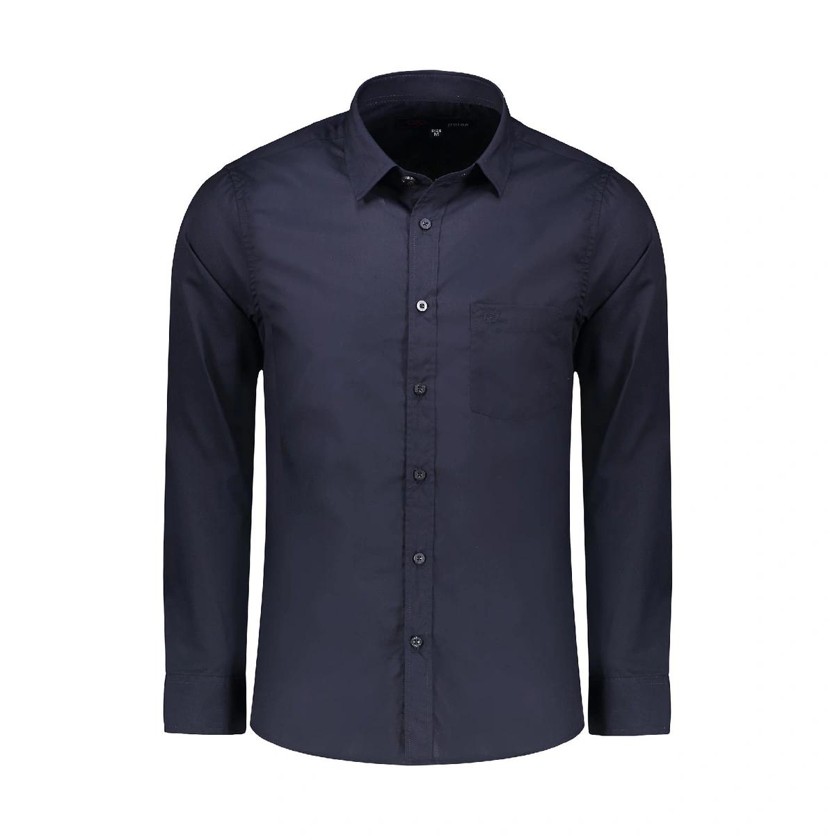 پیراهن آستین بلند تترون رنگ سرمه ای مردانه مدل رسمی پاتن جامه. 