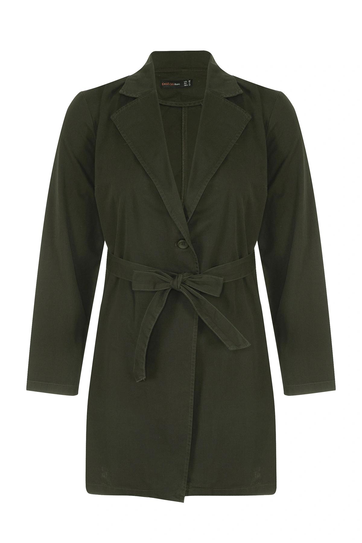 مانتو زنانه خنک دارای کمربند رنگ سبز تیره خرید آنلاین از پاتن جامه ارسال رایگان. 