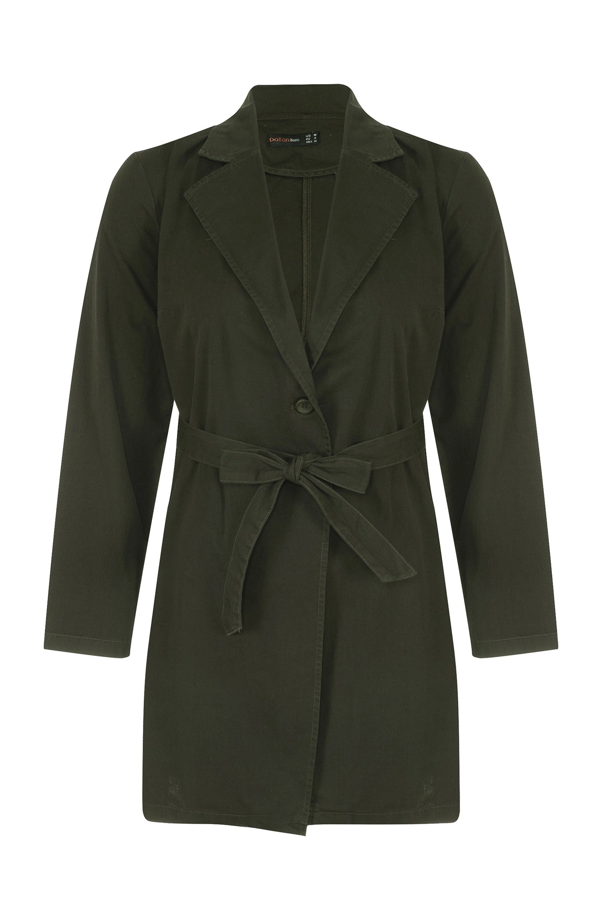 مانتو زنانه خنک دارای کمربند رنگ سبز تیره خرید آنلاین از پاتن جامه ارسال رایگان. 