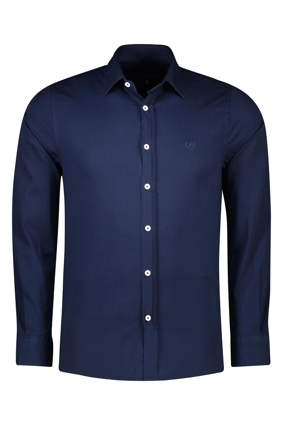 پیراهن آستین بلند مردانه رنگ سرمه ای. پیراهن مردانه پاتن جامه مدل معمولی