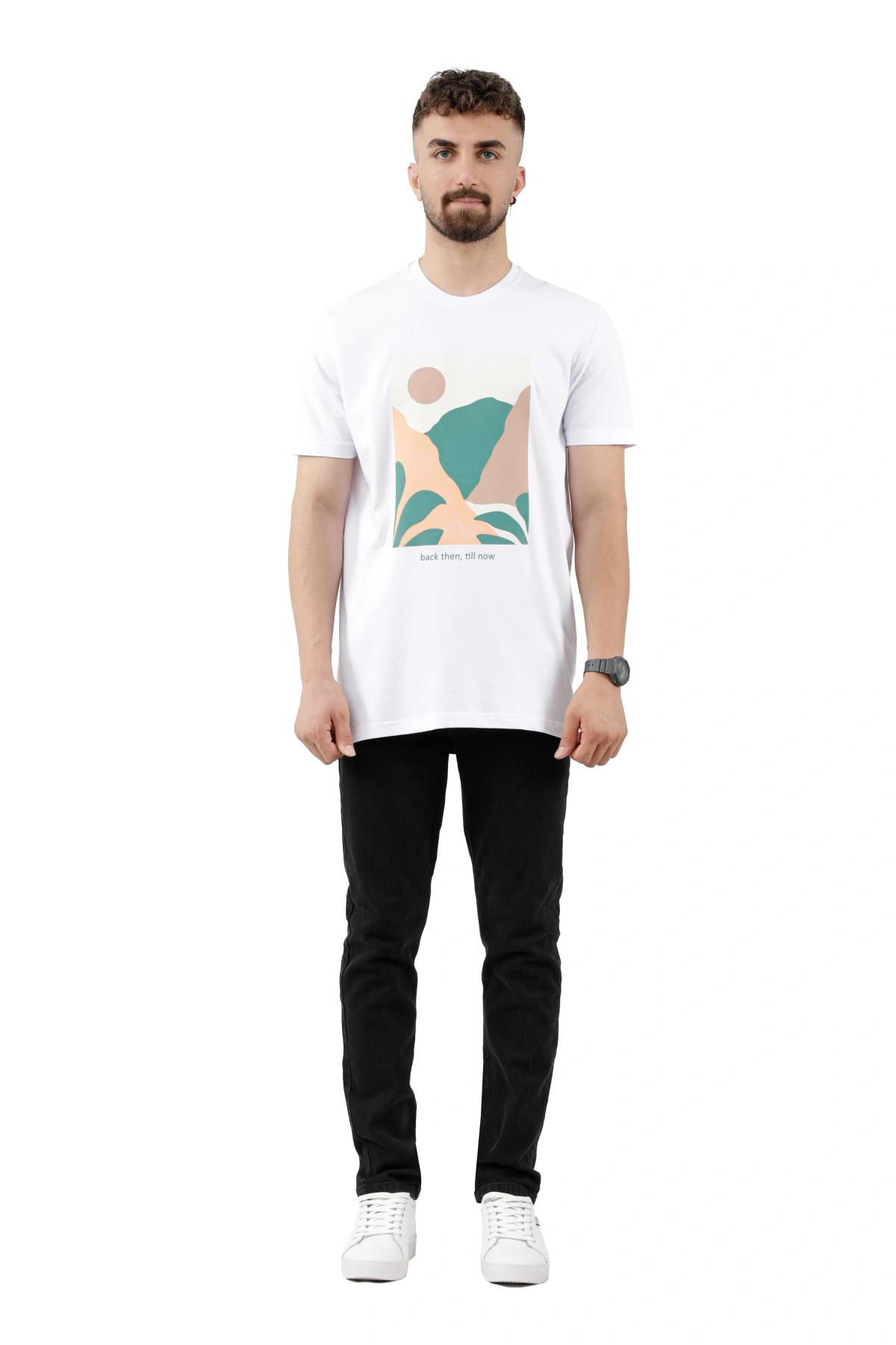 تیشرت آستین کوتاه چاپدار رنگ سفید از فروشگاه آنلاین پاتن جامه. 