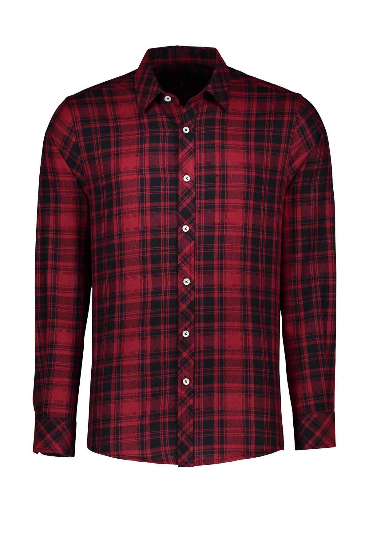 پیراهن آستین بلند مردانه یقه برگردان مردانه طرح چهارخانه از برند پاتن جامه خرید آسان با ارسال رایگان