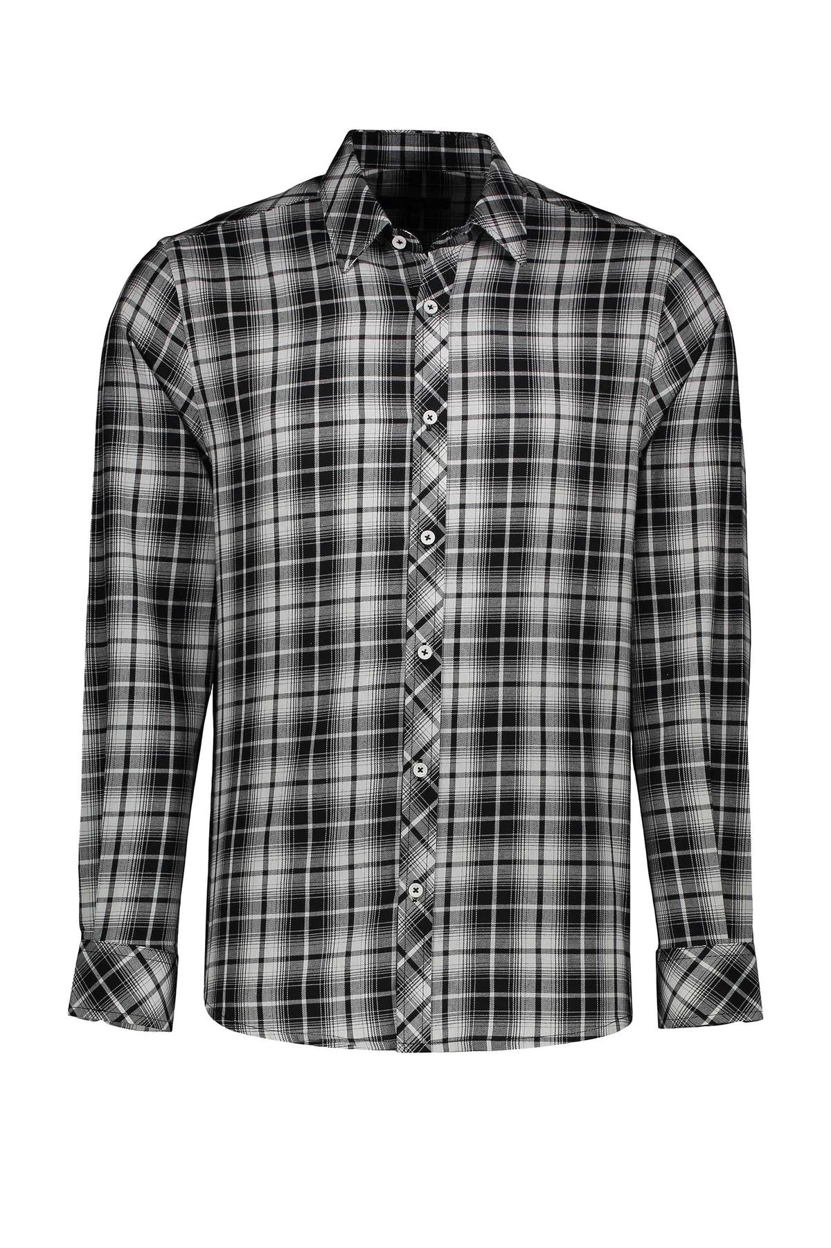 پیراهن آستین بلند مردانه یقه برگردان مردانه طرح چهارخانه از برند پاتن جامه خرید آسان با ارسال رایگان