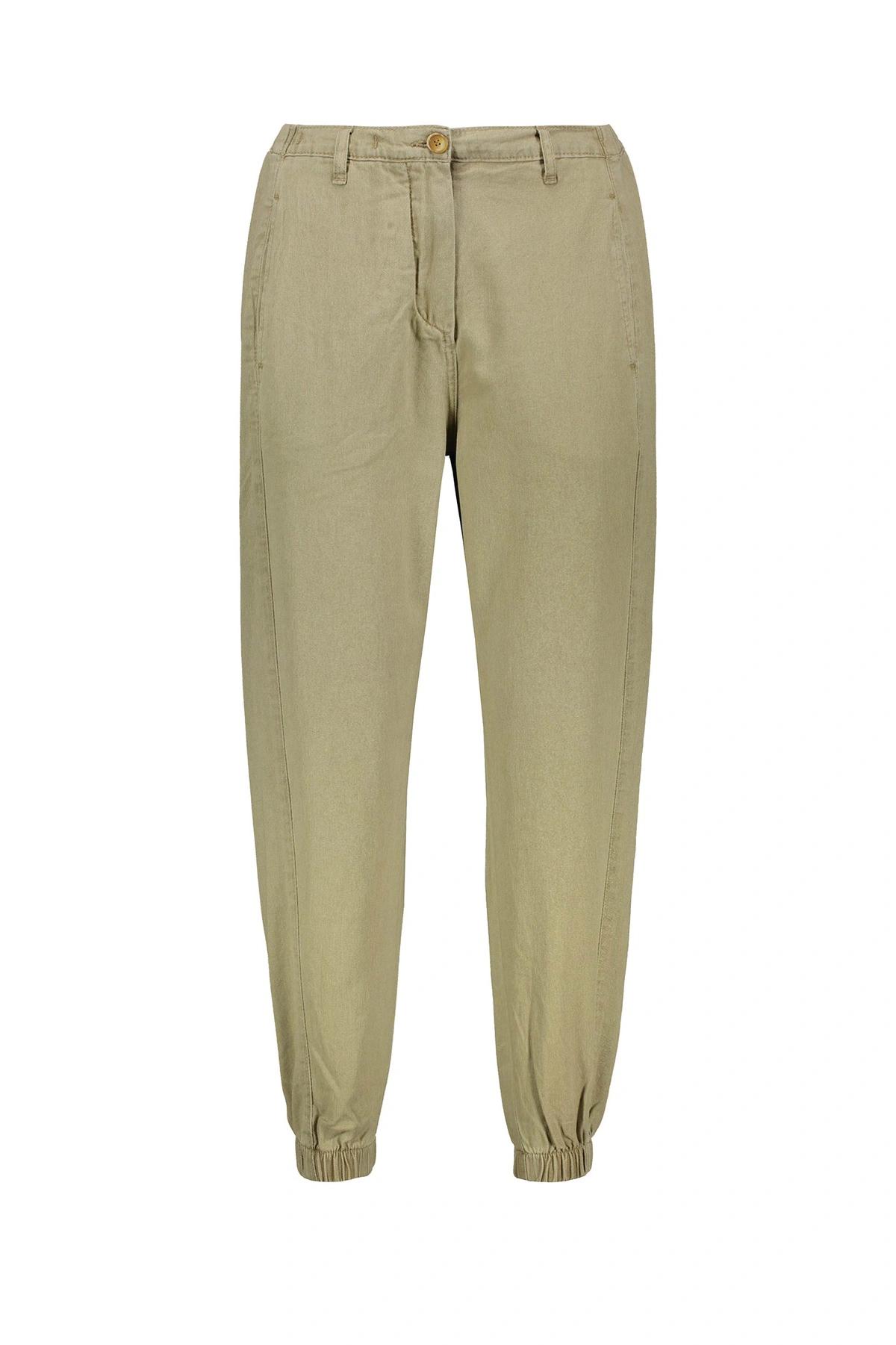 خرید شلوار اسلش زنانه رنگ نخودی پاتن جامه. شلوار کتان کمرکشدار و دمپا کشدار.