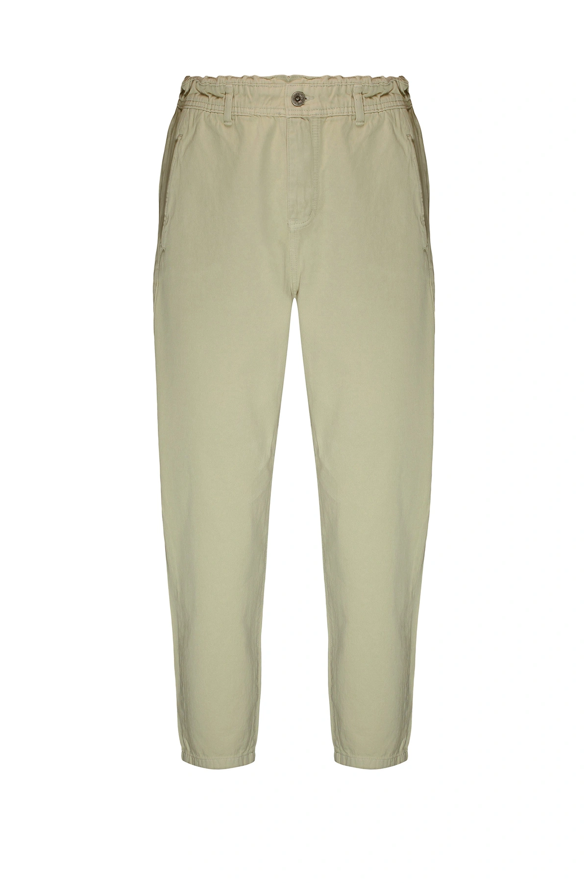 خرید شلوار کتان مام استایل زنانه بدون کش ، شلوار مام استایل نخودی از برند پاتن جامه. 