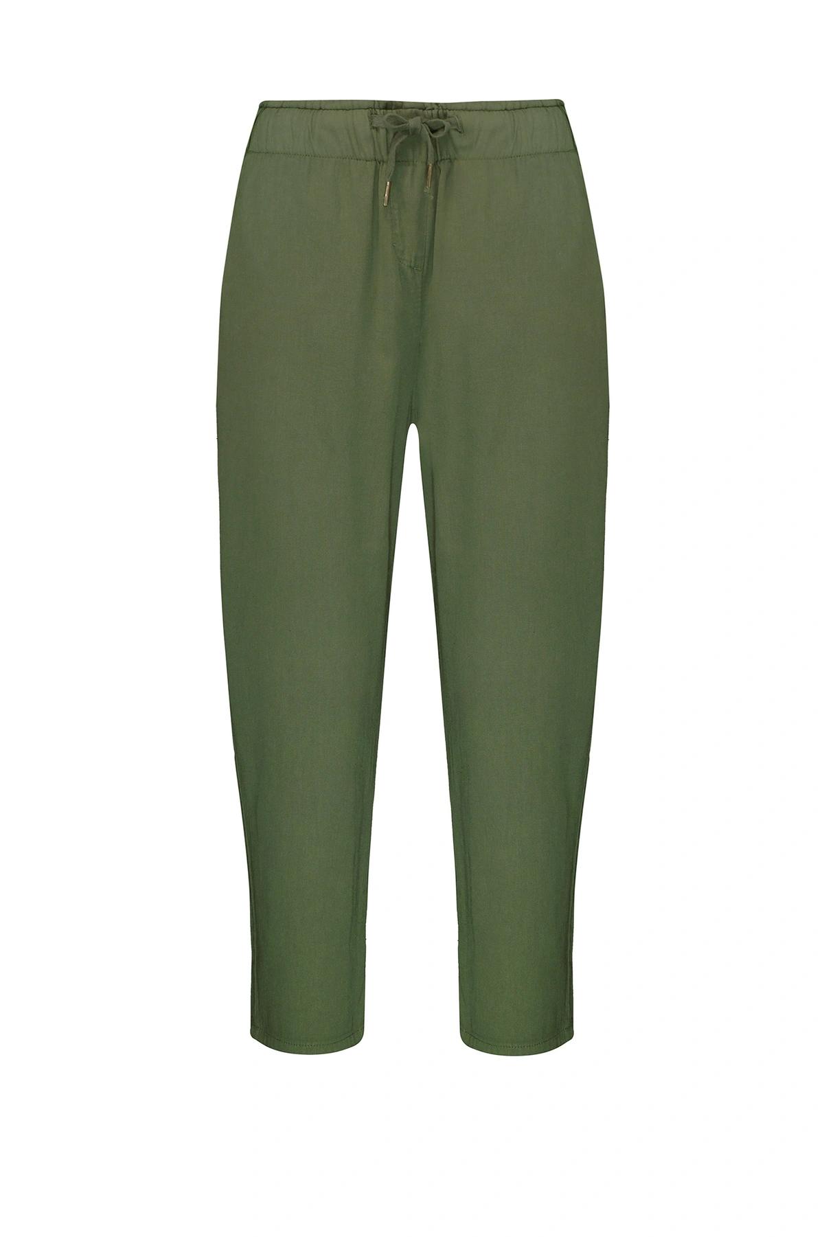 خرید شلوار لینن زنانه کمر کشدار دمپا ساده. شلوار زنانه رنگ سبز لجنی ارسال رایگان. 