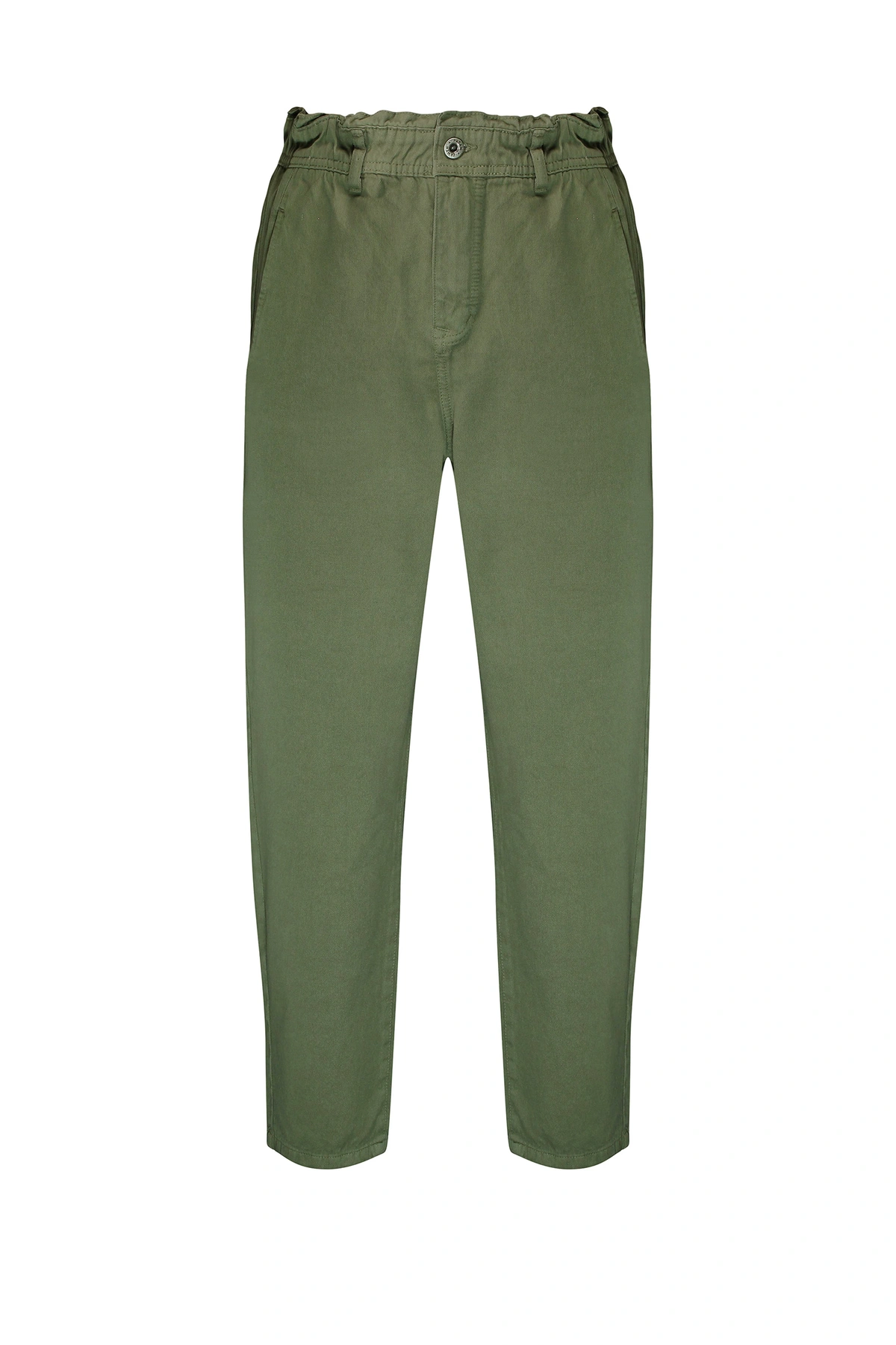 خرید شلوار کتان مام استایل زنانه بدون کش ، شلوار مام استایل سبز از برند پاتن جامه. 