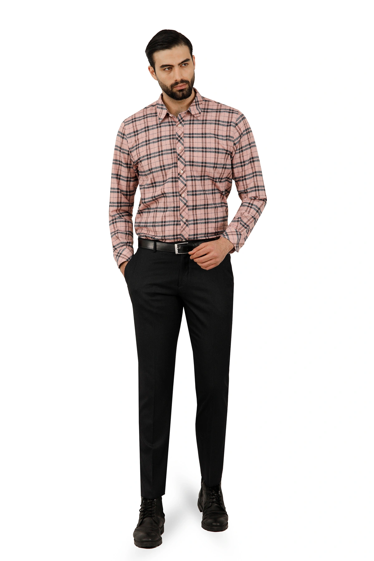 پیراهن طرح چهارخانه بدون جیب پشمی مردانه ، از برند پاتن جامه. 