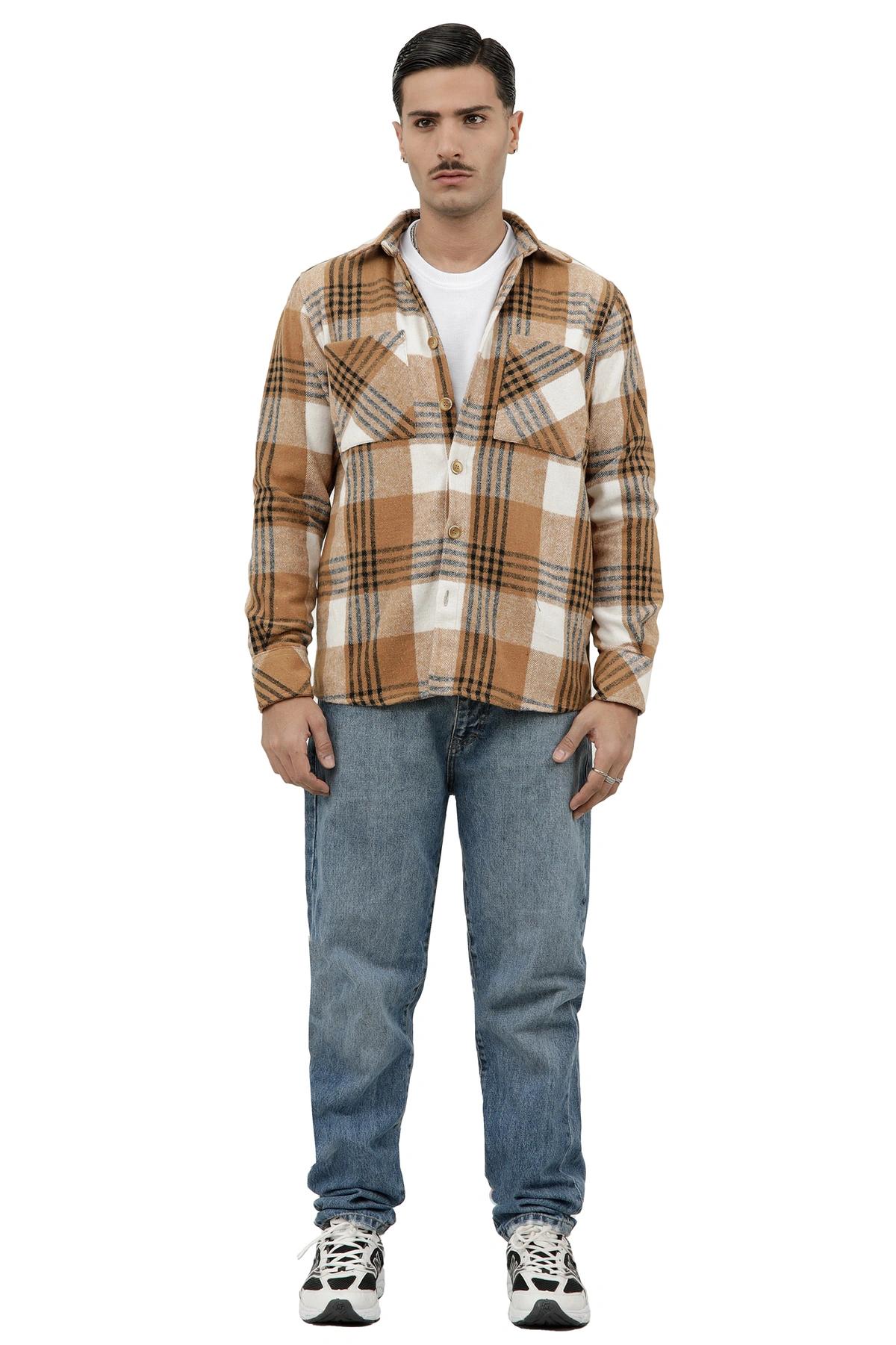 پیراهن آستین بلند پشمی مردانه طرح چهارخانه، مدل رگولار ارسال رایگان و سریع.