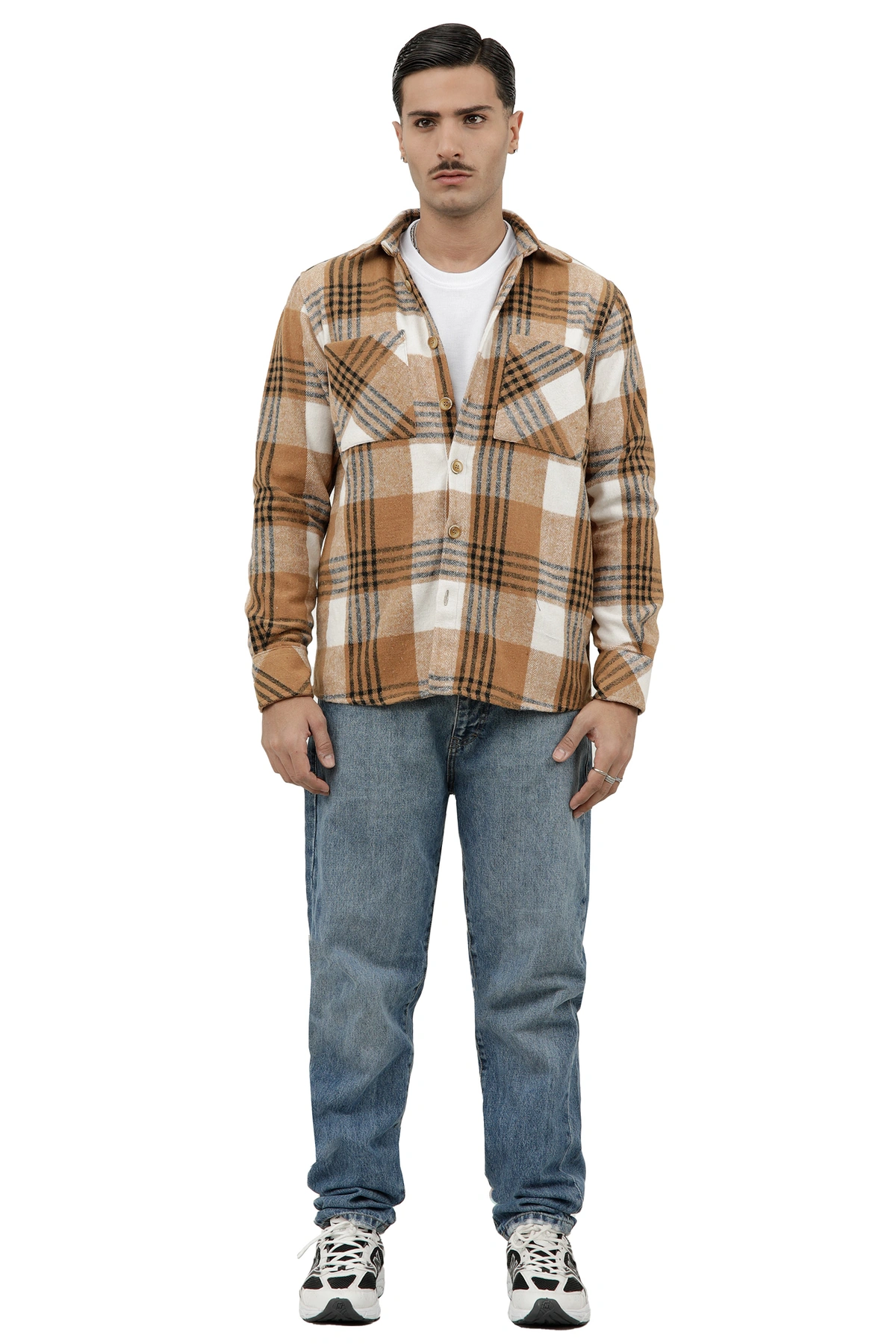 پیراهن آستین بلند پشمی مردانه طرح چهارخانه، مدل رگولار ارسال رایگان و سریع.