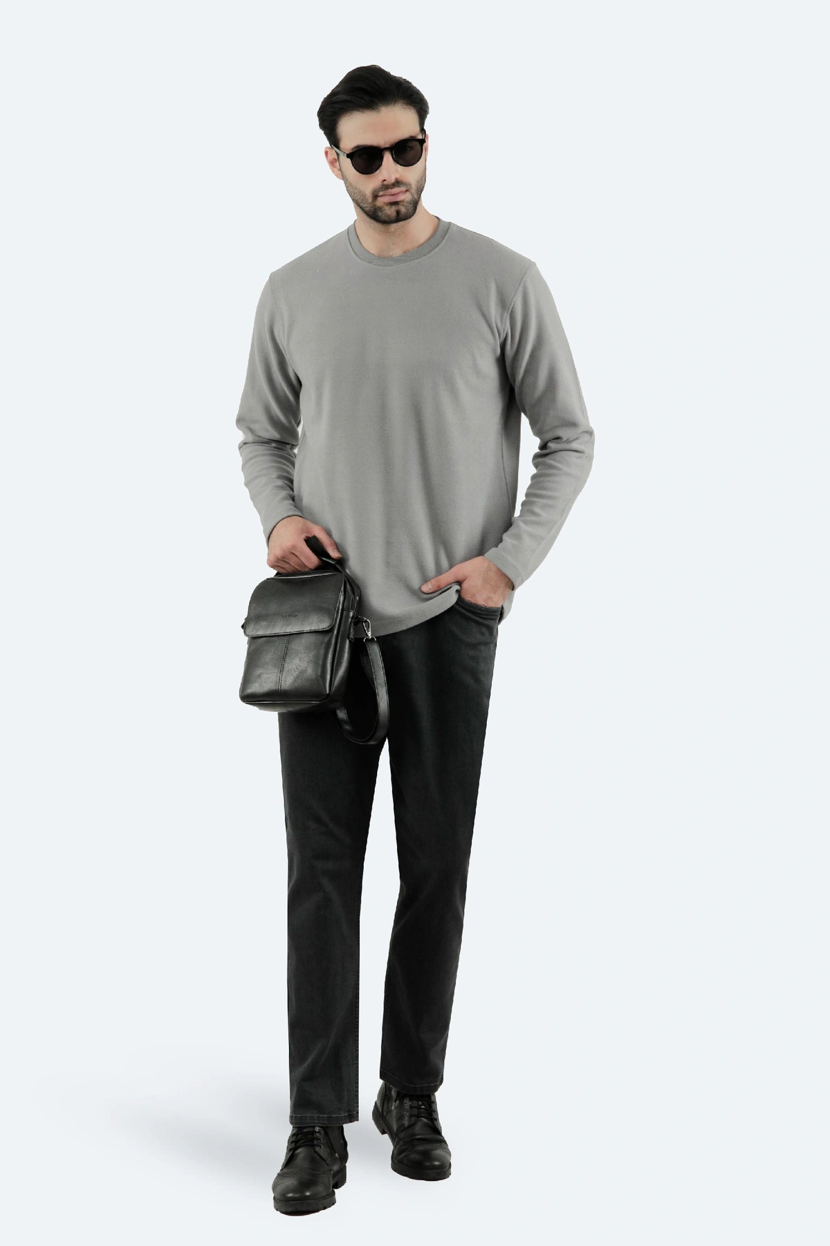 تیشرت آستین سلانیک مردانه ، رنگ طوسی یقه کشبافت آستین بلند قواره دار معمولی خرید آنلاین ارسال رایگان