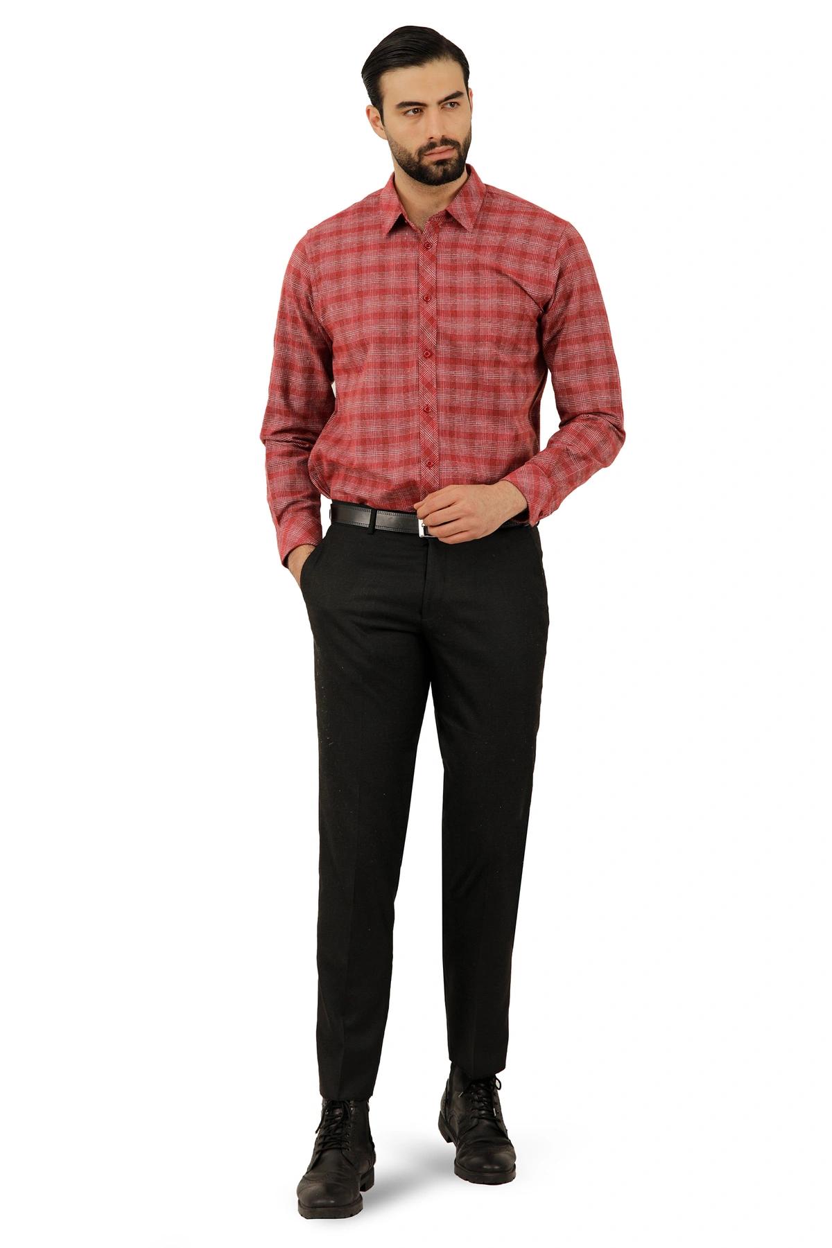 پیراهن طرح چهارخانه بدون جیب پشمی مردانه ، از برند پاتن جامه. 