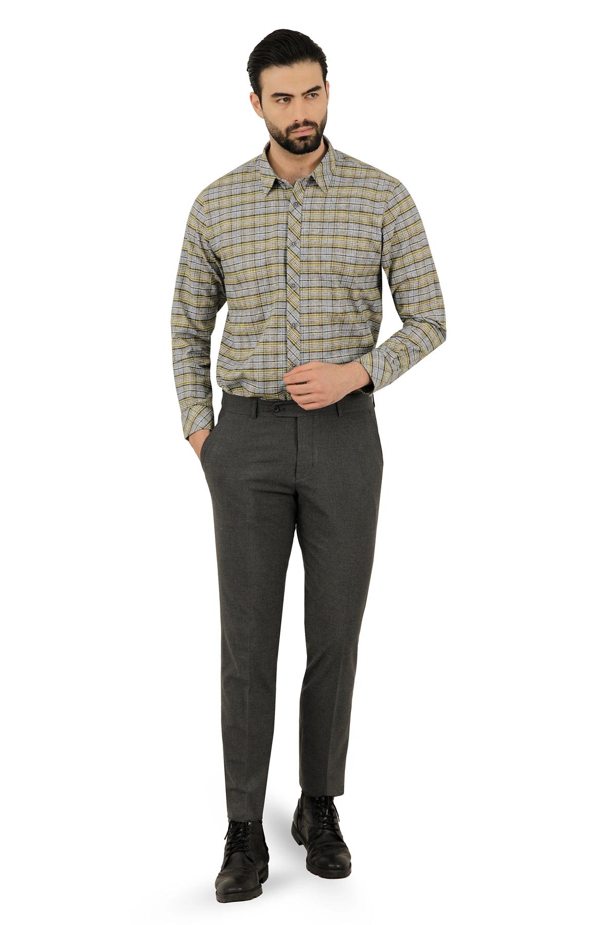 پیراهن طرح چهارخانه بدون جیب پشمی مردانه ، از برند پاتن جامه. 